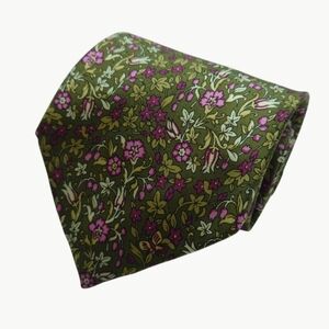 LIBERTY English Men's Floral Pattern Silk Tie Green Fuchsia Pink